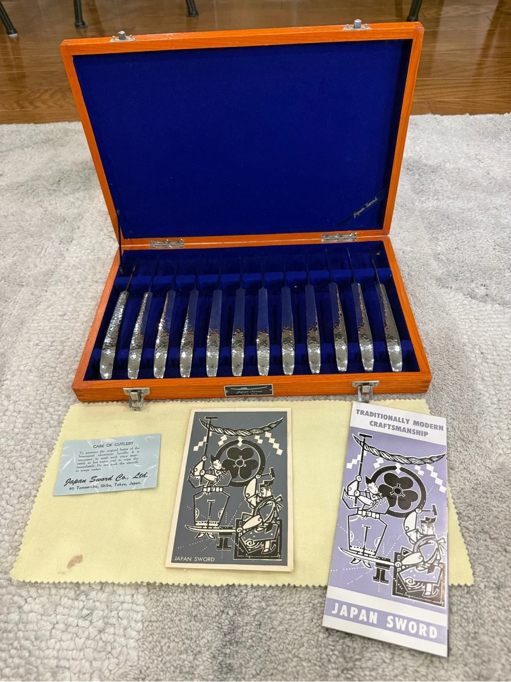Vintage Japan Sword 12 Stainless Steel Dinner Knives Original Box with Paperwork